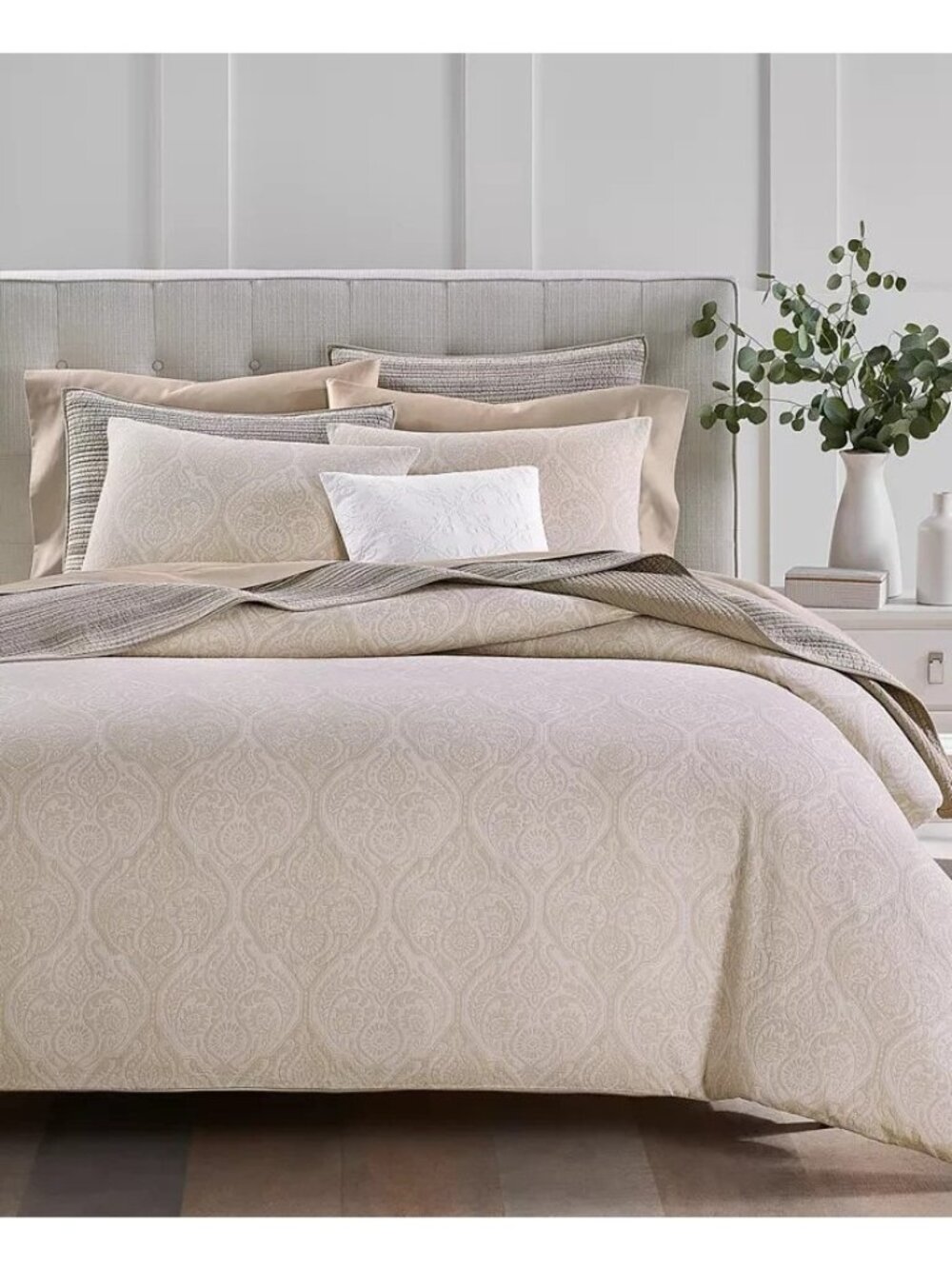 Charter Club Ogee Floral Beige 3 Pc. King Comforter Set